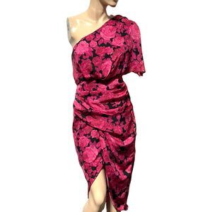 Do + Be Floral One Shoulder Roses Midi Ruched Tulip Dress Size S NWT